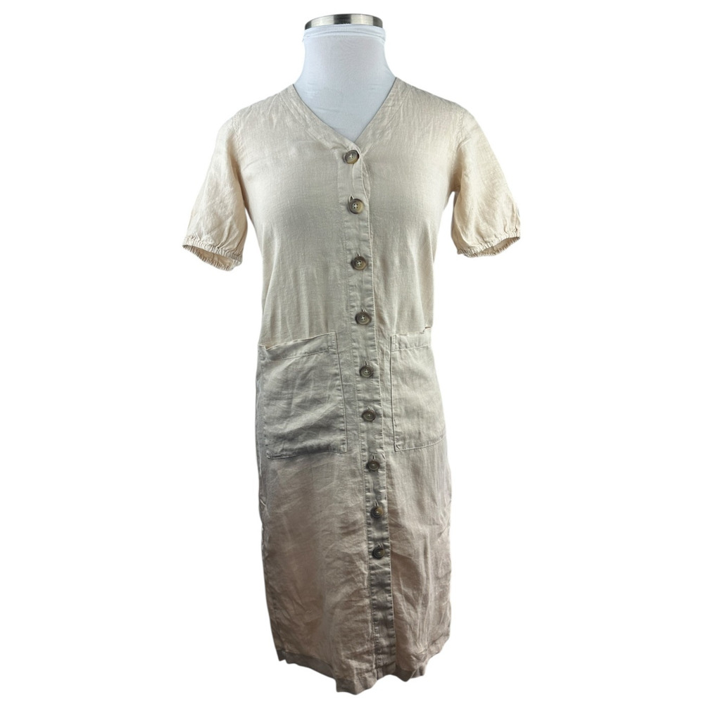 NWT Lou & Grey 100% Linen Dress Midi Maxi SS Tan Beige Button Front Size XXS - Picture 11 of 11